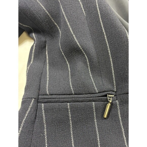 Armani Collezioni Blazer Navy Blue Pinstripe Chalk Stripe 8 Asymmetrical Pocket - Picture 10 of 12